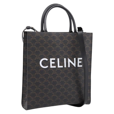 CELINE Triomphe Vertical Cabas Hand Bag PVC Black Gold Auth 202581V