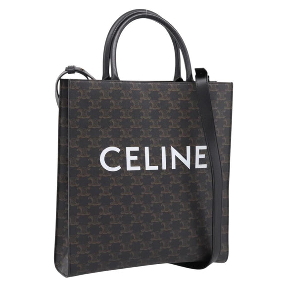 CELINE Triomphe Vertical Cabas Hand Bag PVC Black Gold Auth 202581V