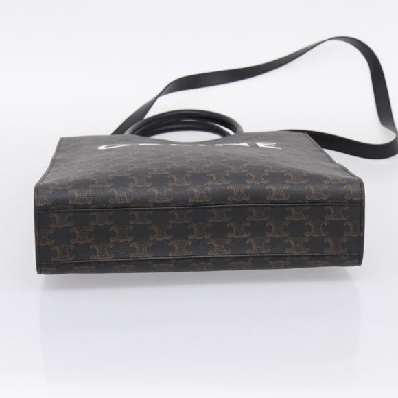 CELINE Triomphe Vertical Cabas Hand Bag PVC Black Gold Auth 202581V