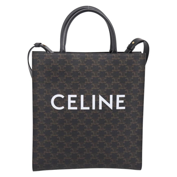 CELINE Triomphe Vertical Cabas Hand Bag PVC Black Gold Auth 202581V