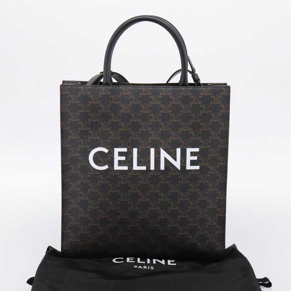 CELINE Triomphe Vertical Cabas Hand Bag PVC Black Gold Auth 202581V