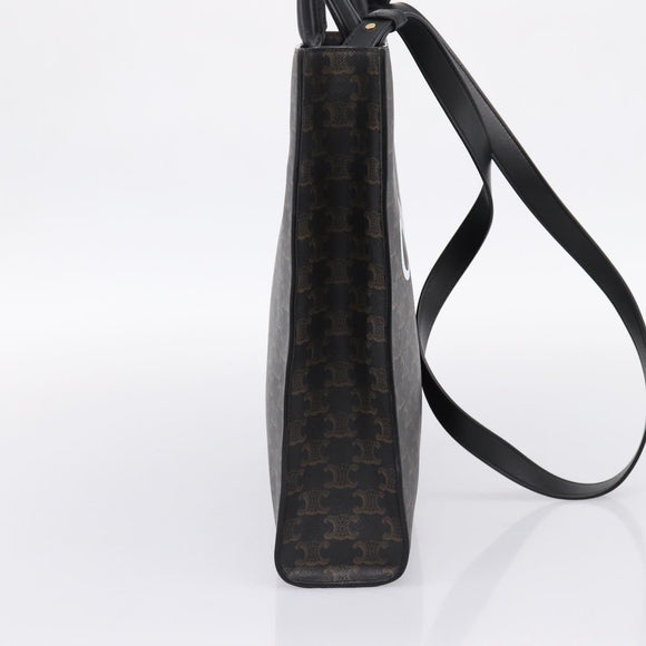 CELINE Triomphe Vertical Cabas Hand Bag PVC Black Gold Auth 202581V