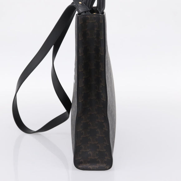 CELINE Triomphe Vertical Cabas Hand Bag PVC Black Gold Auth 202581V