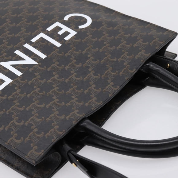 CELINE Triomphe Vertical Cabas Hand Bag PVC Black Gold Auth 202581V