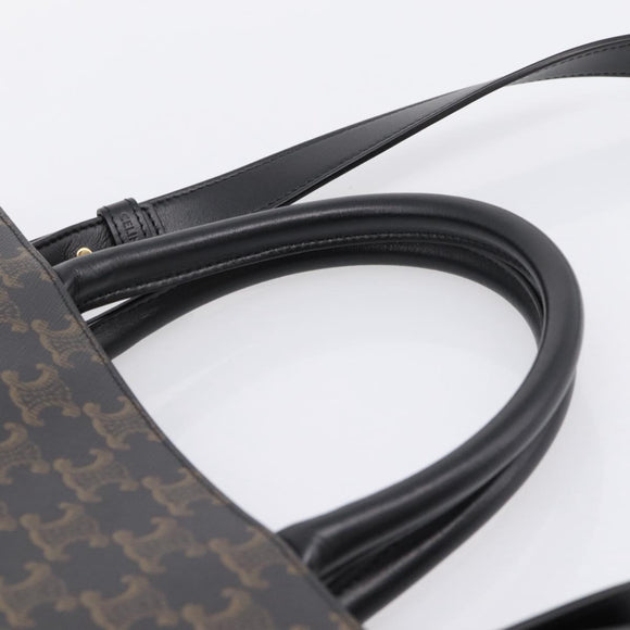 CELINE Triomphe Vertical Cabas Hand Bag PVC Black Gold Auth 202581V