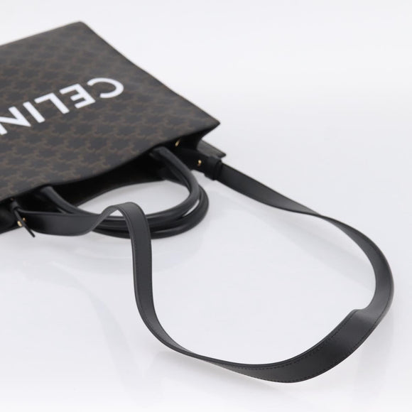 CELINE Triomphe Vertical Cabas Hand Bag PVC Black Gold Auth 202581V