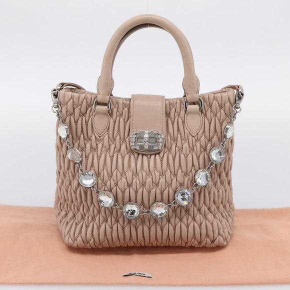 Miu Miu Matelasse Chain Shoulder Bag Leather 2way Pink Silver Auth 202582V