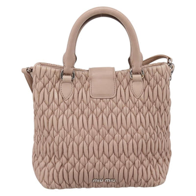 Miu Miu Matelasse Chain Shoulder Bag Leather 2way Pink Silver Auth 202582V - 0