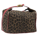 FENDI Vanity Cosmetic Pouch Canvas Brown Gold Tone Leopard Auth 202585-1