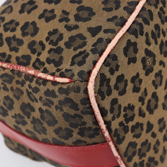 FENDI Vanity Cosmetic Pouch Canvas Brown Gold Tone Leopard Auth 202585
