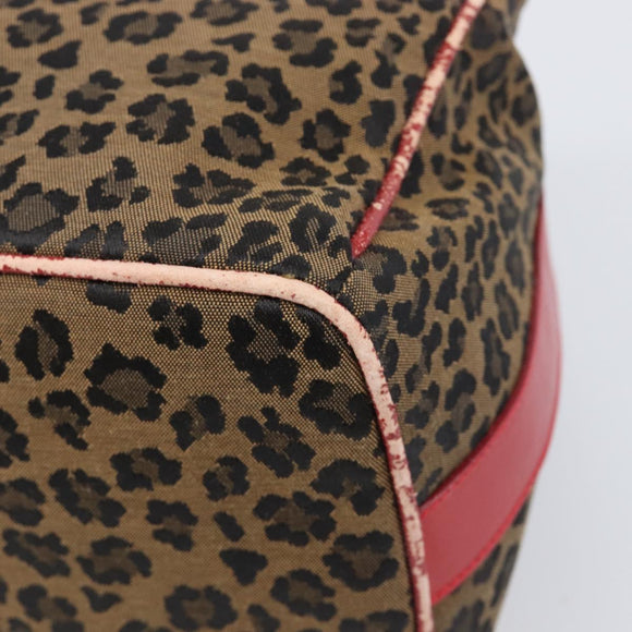 FENDI Vanity Cosmetic Pouch Canvas Brown Gold Tone Leopard Auth 202585