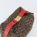 FENDI Vanity Cosmetic Pouch Canvas Brown Gold Tone Leopard Auth 202585-6
