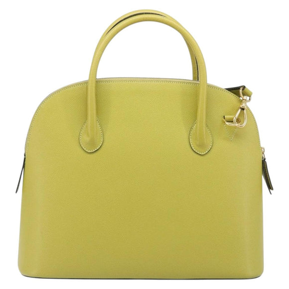 CELINE Hand Bag Leather 2way Green Gold Tone Auth 202586