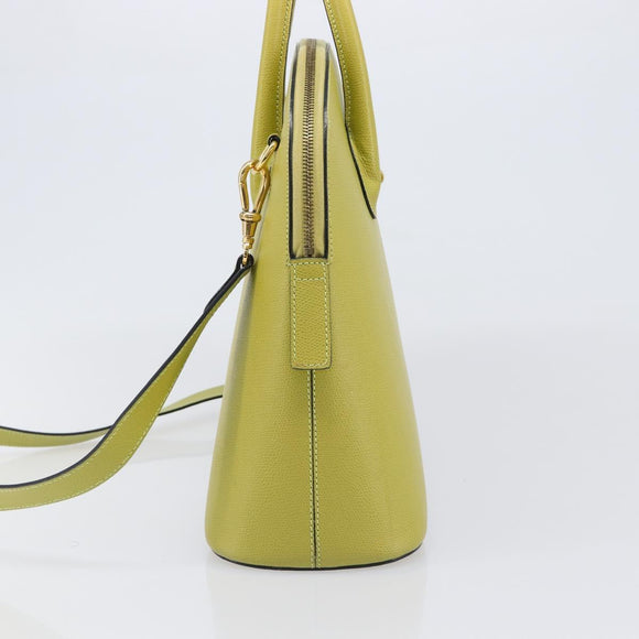 CELINE Hand Bag Leather 2way Green Gold Tone Auth 202586
