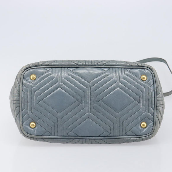Miu Miu Vitellolux Hand Bag Leather 2way Gray Gold Tone Auth 202588V