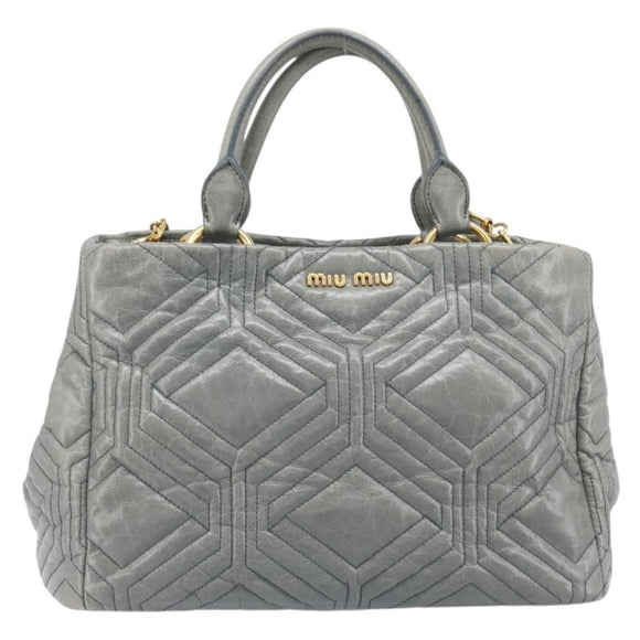 Miu Miu Vitellolux Hand Bag Leather 2way Gray Gold Tone Auth 202588V