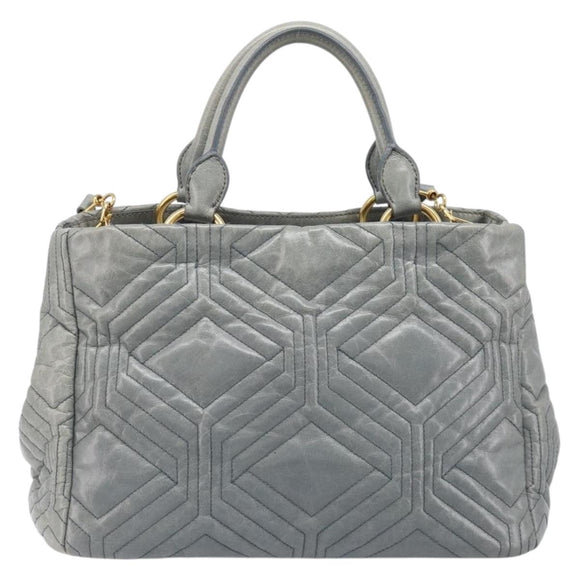 Miu Miu Vitellolux Hand Bag Leather 2way Gray Gold Tone Auth 202588V