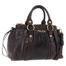 Miu Miu Hand Bag Vitellolux 2way Dark Brown Gold Auth 202590V-1