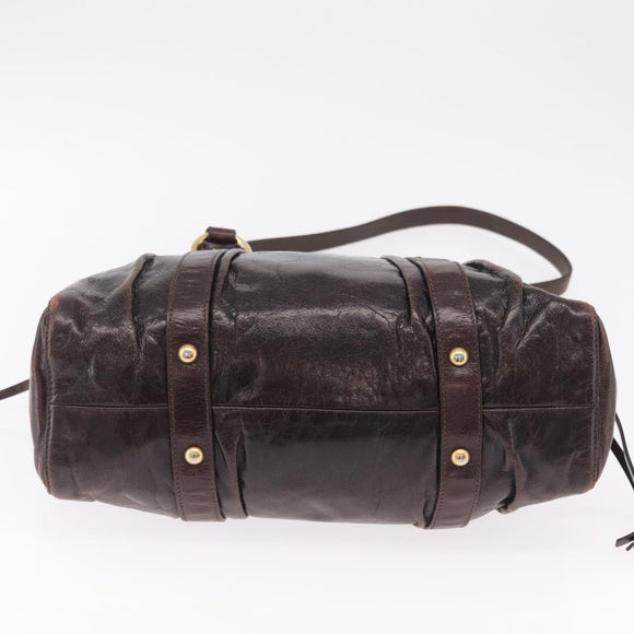 Miu Miu Hand Bag Vitellolux 2way Dark Brown Gold Auth 202590V