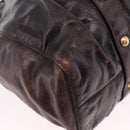 Miu Miu Hand Bag Vitellolux 2way Dark Brown Gold Auth 202590V-17