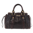 Miu Miu Hand Bag Vitellolux 2way Dark Brown Gold Auth 202590V-13