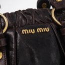 Miu Miu Hand Bag Vitellolux 2way Dark Brown Gold Auth 202590V-22
