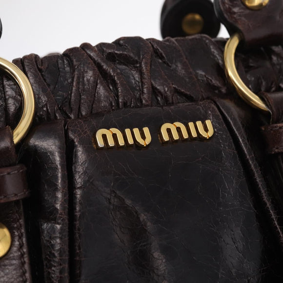 Miu Miu Hand Bag Vitellolux 2way Dark Brown Gold Auth 202590V