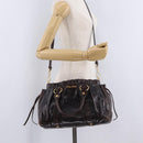 Miu Miu Hand Bag Vitellolux 2way Dark Brown Gold Auth 202590V-28
