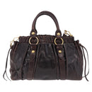 Miu Miu Hand Bag Vitellolux 2way Dark Brown Gold Auth 202590V-2