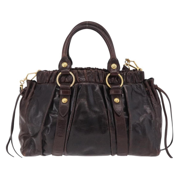 Miu Miu Hand Bag Vitellolux 2way Dark Brown Gold Auth 202590V
