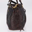 Miu Miu Hand Bag Vitellolux 2way Dark Brown Gold Auth 202590V-3