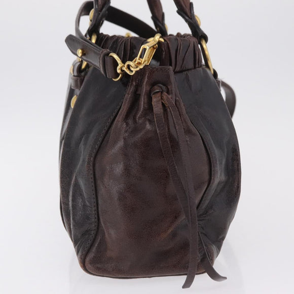 Miu Miu Hand Bag Vitellolux 2way Dark Brown Gold Auth 202590V