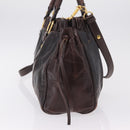 Miu Miu Hand Bag Vitellolux 2way Dark Brown Gold Auth 202590V-4