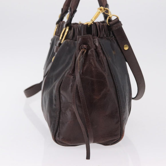 Miu Miu Hand Bag Vitellolux 2way Dark Brown Gold Auth 202590V
