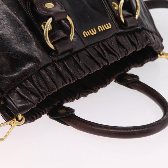 Miu Miu Hand Bag Vitellolux 2way Dark Brown Gold Auth 202590V