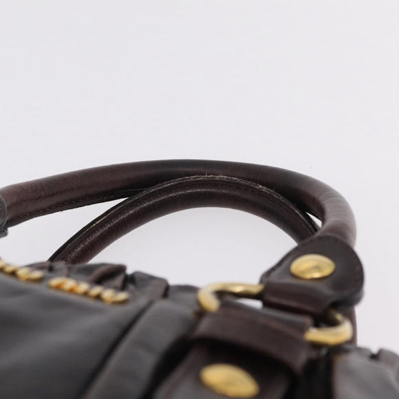 Miu Miu Hand Bag Vitellolux 2way Dark Brown Gold Auth 202590V