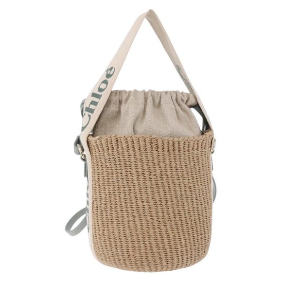 Chloe Mifuko Woody Small Basket Bag Raffia 2way Beige Silver Auth 202617V