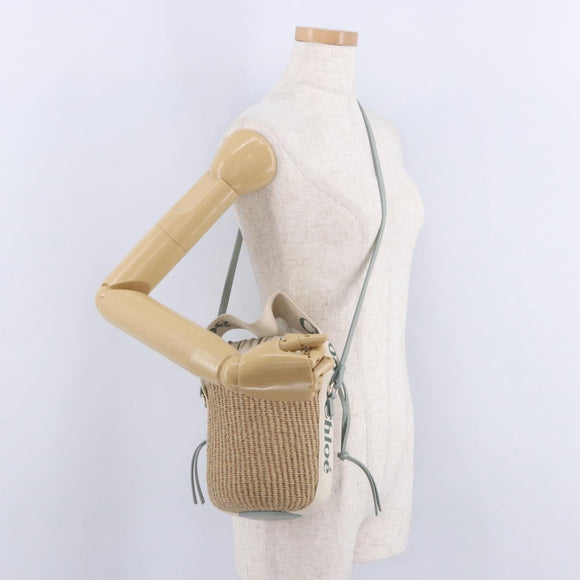 Chloe Mifuko Woody Small Basket Bag Raffia 2way Beige Silver Auth 202617V