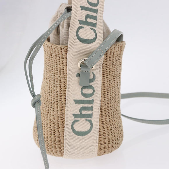 Chloe Mifuko Woody Small Basket Bag Raffia 2way Beige Silver Auth 202617V