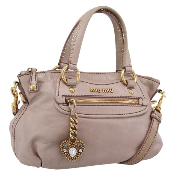 Miu Miu Vitellolux Hand Bag Leather 2way Pink Gold Tone Auth 202628V