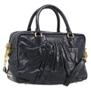 Miu Miu Vitellolux Matelasse Hand Bag Leather 2way Black Gold Tone Auth 202629V-1