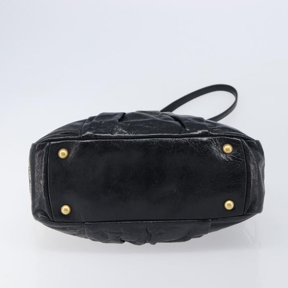 Miu Miu Vitellolux Matelasse Hand Bag Leather 2way Black Gold Tone Auth 202629V