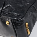 Miu Miu Vitellolux Matelasse Hand Bag Leather 2way Black Gold Tone Auth 202629V-17