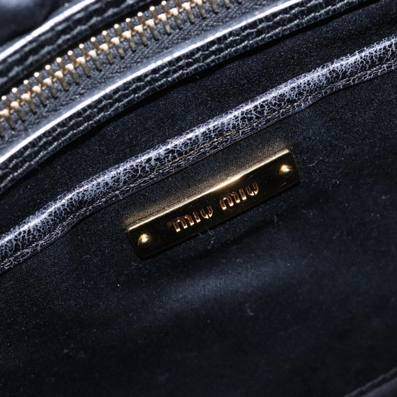 Miu Miu Vitellolux Matelasse Hand Bag Leather 2way Black Gold Tone Auth 202629V