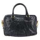 Miu Miu Vitellolux Matelasse Hand Bag Leather 2way Black Gold Tone Auth 202629V-13