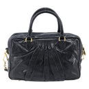 Miu Miu Vitellolux Matelasse Hand Bag Leather 2way Black Gold Tone Auth 202629V-2