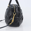 Miu Miu Vitellolux Matelasse Hand Bag Leather 2way Black Gold Tone Auth 202629V-3