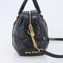Miu Miu Vitellolux Matelasse Hand Bag Leather 2way Black Gold Tone Auth 202629V-4
