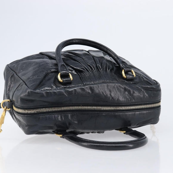 Miu Miu Vitellolux Matelasse Hand Bag Leather 2way Black Gold Tone Auth 202629V