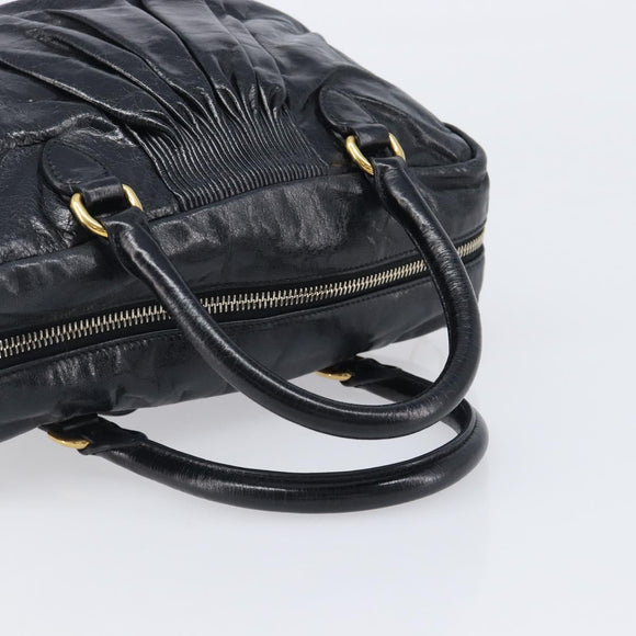 Miu Miu Vitellolux Matelasse Hand Bag Leather 2way Black Gold Tone Auth 202629V